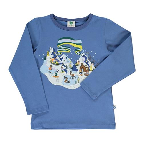 Småfolk T-Shirt i Federal Blue med vinterlandskabsdesign 2-3 Y  Blå  2-3 år  Drenge, Piger
