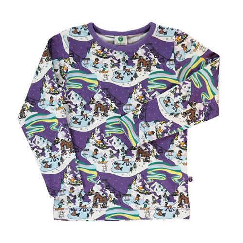 Småfolk Langærmet T-shirt i Loganberry med vinterlandskab 4-5 Y  Lilla  4-5 år  Drenge, Piger