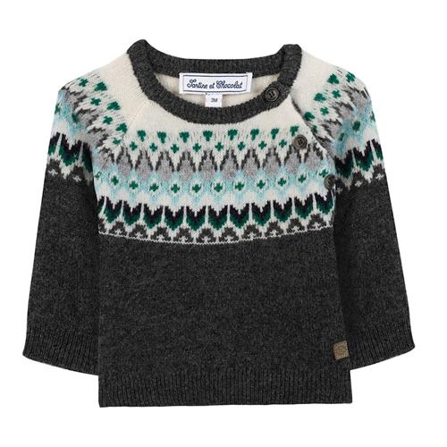 Tartine et Chocolat Uldstrikket sweater Heather antracitgrå 1 Y Wool Grå  1 år  Drenge
