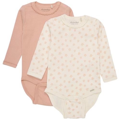 Minymo 2-pak GOTS Babybodyer Peach Beige 56 cm  Lyserød  56 cm  Drenge, Piger