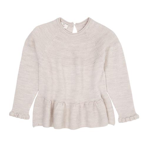 Copenhagen Colors Merino Knit Blouse with Frill  Pale Cream Melange 68 cm  Creme  68 cm  Drenge, Piger