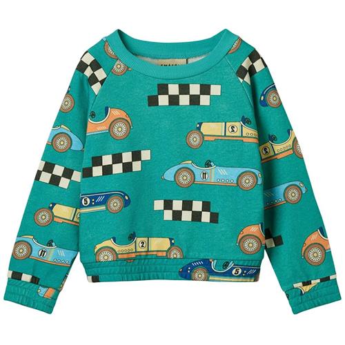 Småfolk Sweatshirt Racerbiler Teal 7-8 Y  Grøn  7-8 år  Drenge