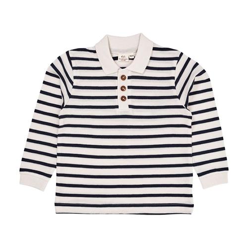 Copenhagen Colors Striped Pique Polo W LS  Navy/Cream Stripe 86 cm  Marineblå  86 cm  Drenge, Piger
