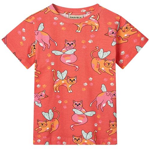 Småfolk Cats T-shirt Pink Punch 4-5 Y  Rød  4-5 år  Piger