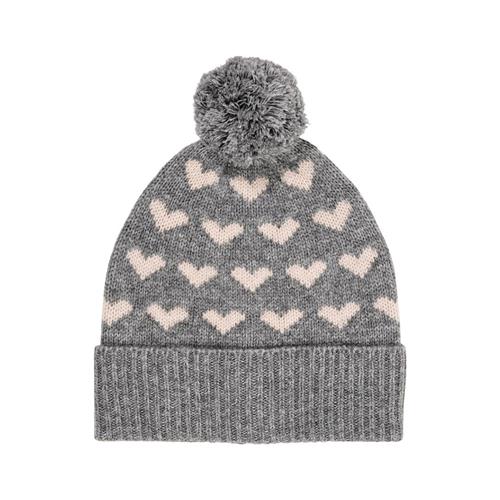 Copenhagen Colors Cashmere Wool Hjerte Beanie Grey Mel/Taupe Combi 44/46 cm Uld Grå  44/46 cm  Drenge, Piger