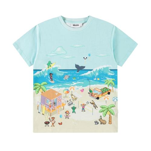 Molo Riley Short Sleeve T-Shirt Pixel Beach 98 cm  Blå  98 cm  Drenge