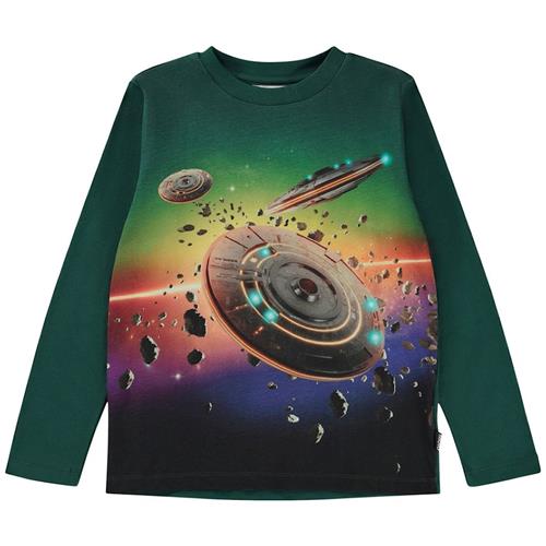 Molo GOTS Reif Langærmet T-shirt Rainbow Space 98 cm  Grøn  98 cm  Drenge
