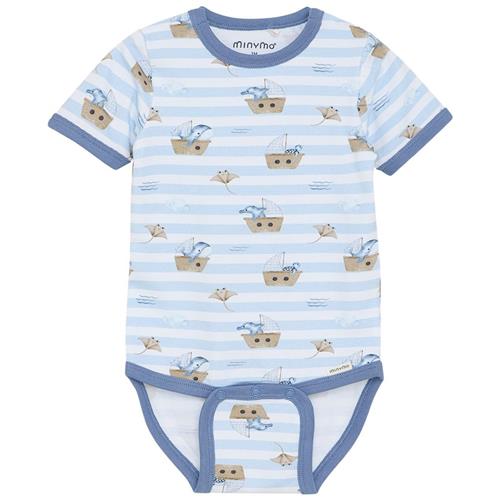 Minymo GOTS Kortærmet Baby Body Aop Skyway 62 cm  Blå  62 cm  Drenge
