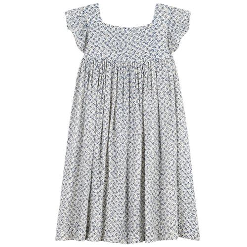 Petit Bateau Blomstret Kjole Cremefarvet 6 Y  Blå  6 år  Piger