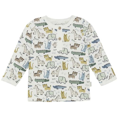 Minymo GOTS Langærmet T-shirt Aop Marshmallow White 68 cm  Hvid  68 cm  Drenge
