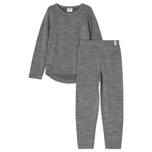 Kuling Gisborn Baselayer-sæt I Uld Og Bambus Dark Grey Melange 86/92 cm Uld Grå  86/92 cm  Drenge, Piger