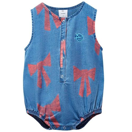 Wynken Mini Bow Romper Twill Denim 12 months  Blå  12 måneder  Piger