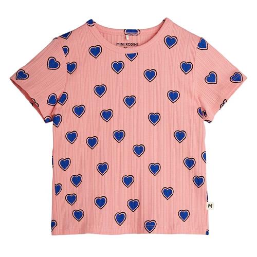 Mini Rodini GOTS Outlined Hearts Aop T-shirt Pink 104/110 cm  Lyserød  104/110 cm  Piger