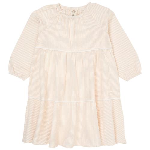 Copenhagen Colors Bow Seersucker-kjole Dusty Rose Cream Stripe 122 cm  Lyserød  122 cm  Piger