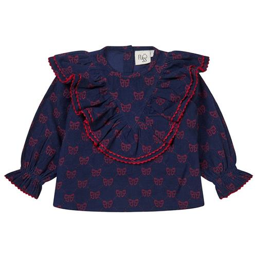 Flöss Luna Mønstret Bluse Med Sløjfer Navyblå 128 cm  Marineblå  128 cm  Piger