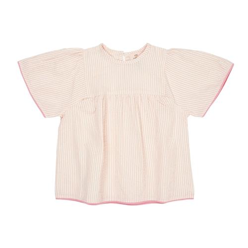 Copenhagen Colors GOTS Seersucker-bluse Dusty Rose Cream Stripe 110 cm  Lyserød  110 cm  Piger