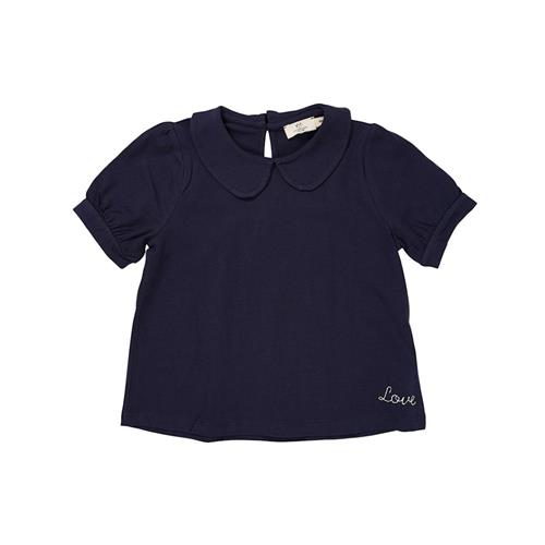 Copenhagen Colors Solid Kortærmet Bluse Med Krave Navy 92 cm  Blå  92 cm  Piger