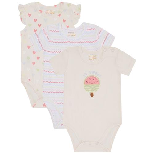Hust&Claire Bella 3-pak Baby Body White 80 cm  Hvid  80 cm  Piger