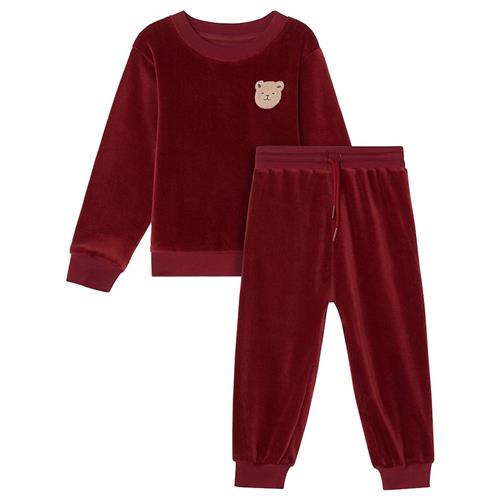Buddy & Hope Robin Velour Sæt med Bear Patch i Merry Red 62/68 cm  Rød  62/68 cm  Drenge, Piger
