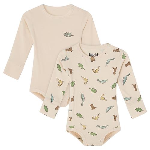 Buddy & Hope GOTS Petter Body 2-pak  Off White / Dinosaur 62/68 cm  Hvid Dyr 62/68 cm  Drenge, Piger