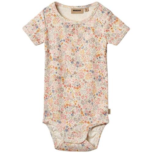 Wheat Linette Kortærmet Baby Body Bright Flowers 62 cm  Creme  62 cm  Piger
