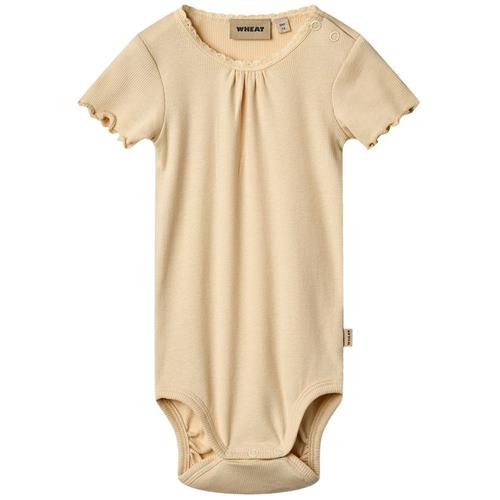 Wheat Edna Ribbet Kortærmet Baby Body Macadamia 80 cm  Beige  80 cm  Piger