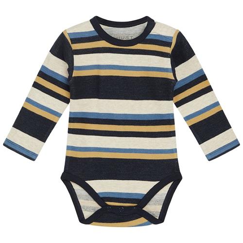 Hust&Claire GOTS Buster Babybody Beige Melange 56 cm  Marineblå  56 cm  Drenge