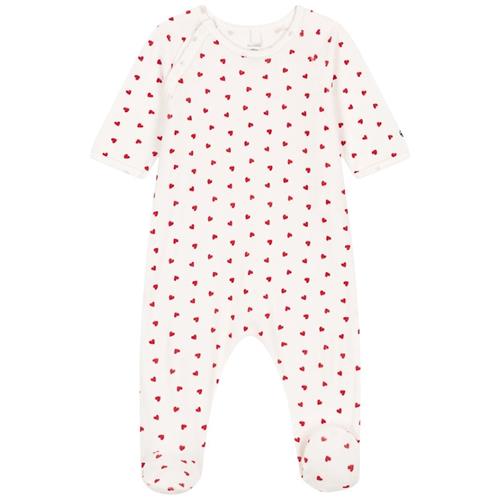 Petit Bateau Velour Med Hjertemønster Onesie Marshmallow Terkuit Newborn  Hvid  nyfødt  Drenge, Piger