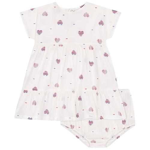 Petit Bateau Hearts Bomuldskjole Med Bloomer Avalanche Multicolor 18 months  Hvid  18 måneder  Piger