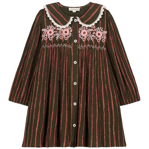 Louise Misha Marlotta Stribet Kjole Khaki Copper 4 Y  Grøn  4 år  Piger