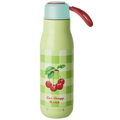 RICE Love Therapy Cherry Mønstret Flaske I Rustfrit Stål Grøn One Size      Drenge, Piger