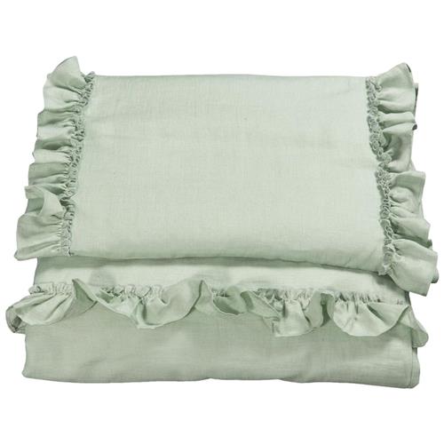 NG Baby Sæt med babyseng/sengentøj med flæse Sage Green One Size      Drenge, Piger
