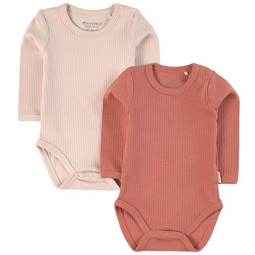 Minymo 2-pak Rib Babybodyer Canyon Rose 68 cm    68 cm  Drenge, Piger