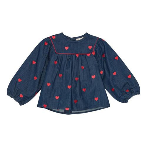 Flöss Amee Bluse Mid Blue Heart  Mid Blue Heart-128 cm  Blå  128 cm  Piger