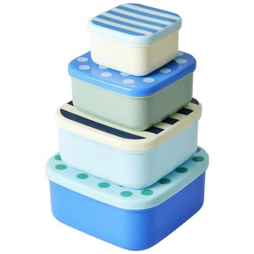 RICE Set Of 4 Madkasser Af Plast Stripes And Dots Print One Size    One Size  Drenge, Piger