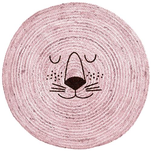 RICE Gulvmåtte I Jute Med Løveansigt Soft Pink One Size    One Size  Drenge, Piger