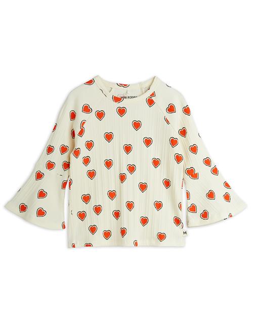 Mini Rodini GOTS Outlined Hears Aop Trompetærmet Top Offwhite  116/122 cm    116/122 cm  Drenge, Piger