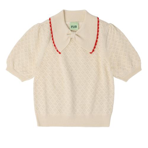 FUB Pointelle-polo Ecru  Ecru-110 cm Uld Beige  110 cm  Piger