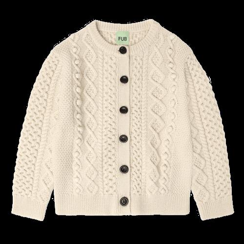 FUB Aran Cardigan Ecru  Ecru-140 cm Wool Beige  140 cm  Drenge, Piger