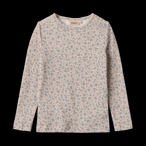 Wheat Alfie Langærmet Uld-T-shirt Blue Flowers  Blue Flowers 92 cm Wool Lyserød  92 cm  Piger
