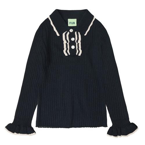FUB Polo Med Uldfrynser Dark Navy  Dark Navy-140 cm Wool Marineblå  140 cm  Piger