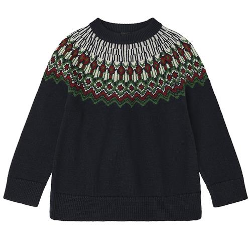 FUB Fair Isle Uld-sweater Dark Navy  Dark Navy-90 cm Uld Marineblå  90 cm  Drenge, Piger