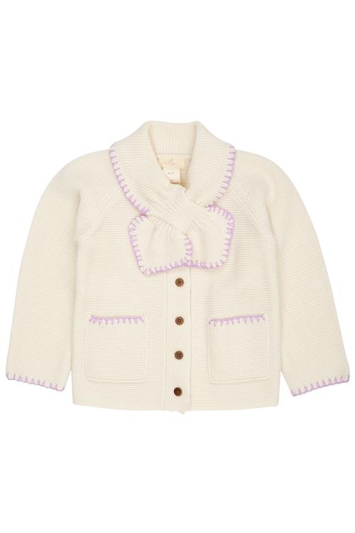 Copenhagen Colors Cardigan I Lammeuld Med Krave Cream Lavender  Cream Lavender 110 cm Wool Creme  110 cm  Piger