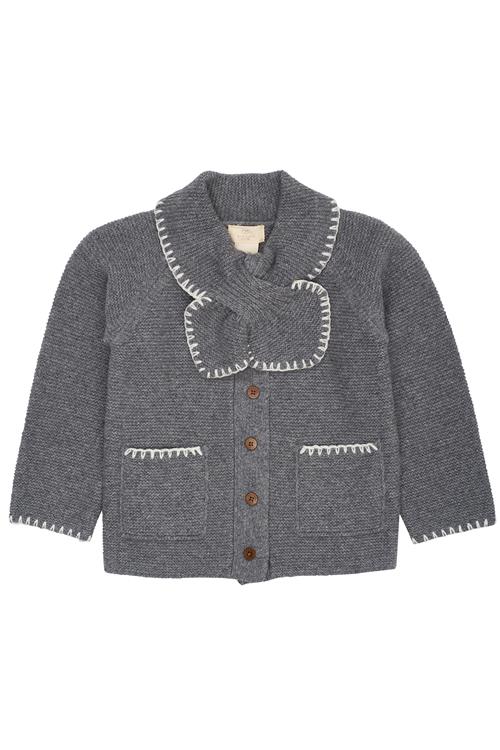 Copenhagen Colors Cardigan I Lammeuld Med Krave Dark Grey Cream  Dark Grey Cream 116 cm Wool Grå  116 cm  Piger