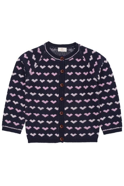 Copenhagen Colors Cardigan Med Hjerte I Merinould Navy Bubblegum  Navy Bubblegum 110 cm Wool Marineblå  110 cm  Piger
