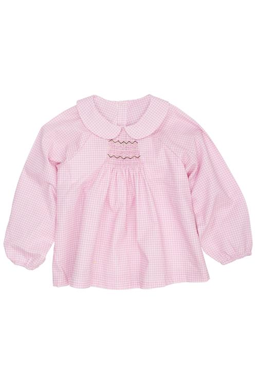 Copenhagen Colors GOTS Håndlavet Broderet Smock Houndstooth-bluse Syringa  Syringa 98 cm  Lyserød  98 cm  Piger