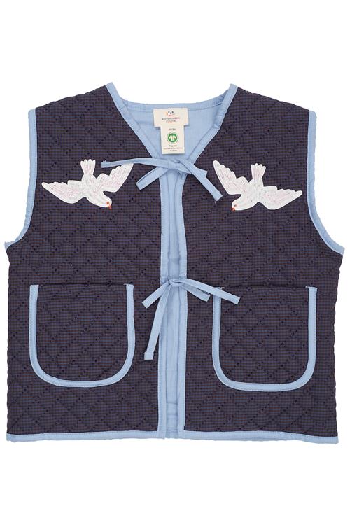 Copenhagen Colors Broderet Ternet Quiltet Vest Brown Blue Check  Brown Blue Check 98 cm  Brun  98 cm  Piger