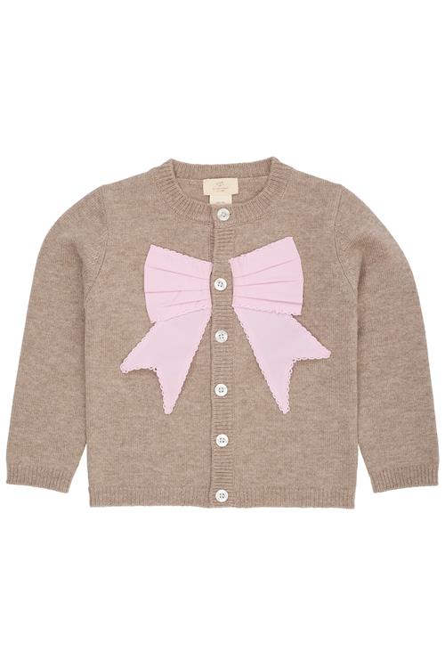 Copenhagen Colors Cardigan I Uldpoplin Med Sløjfe I Kashmir Sand Lavender  Sand Lavender 104 cm Wool Brun  104 cm  Piger