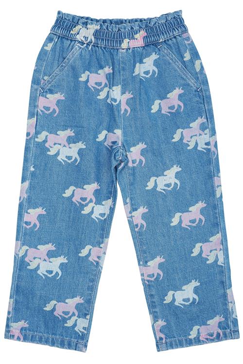 Copenhagen Colors GOTS Bukser Med Flæse I Taljen Indigo Blue Washed With Unicorn  Indigo Blue Washed With Unicorn 92 cm  Blå  92 cm  Piger