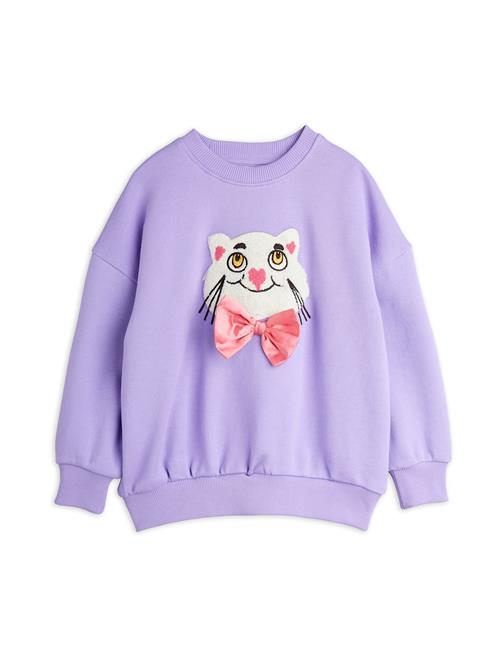 Mini Rodini GOTS Cat With Bowtie Chenille Sweatshirt Purple  Purple 104/110 cm  Lilla  104/110 cm  Piger